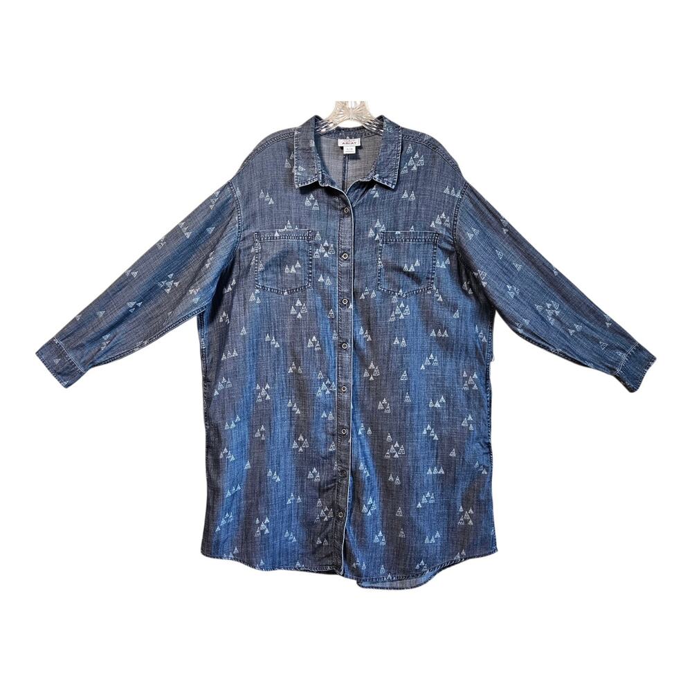 Ariat Women’s XL Camp Jean Dress Chambray Blue Button Up Western Tencel Bust 50"